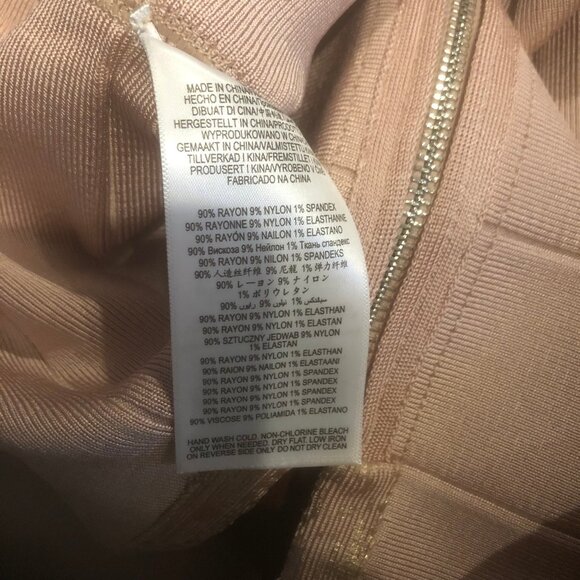 HERVE LEGER~MAIRA~Mini Foil Accent Scoop Neck Bandage Dress Metallic Pink Gold - Picture 8 of 8